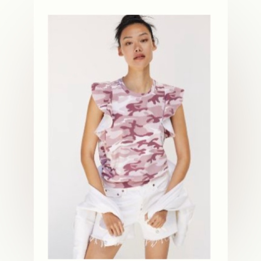 T.La Sleeveless Ruffle Sweatshirt Size M in Rose